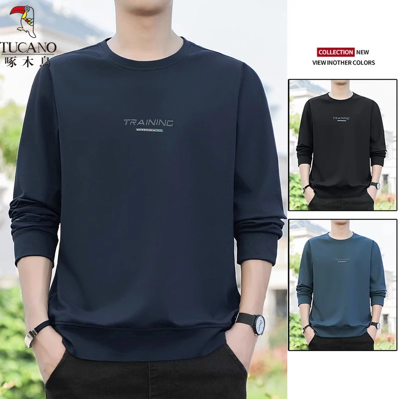 啄木鸟男士高档卫衣2025春季新款宽松圆领百搭薄款长袖打底衫男款