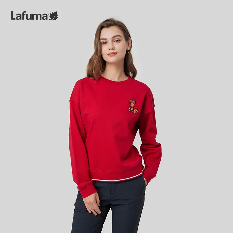 LAFUMA乐飞叶户外字母绣花红色卫男女情侣款圆领上衣LFTS3CW87