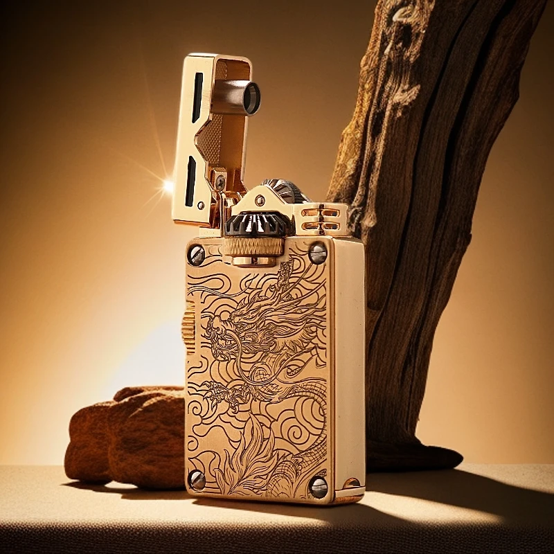 首领CF复古煤油打火机防风侧滑砂轮精致浮雕唐草线条男士送礼礼物