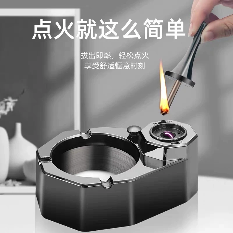 万次火柴桌面台式煤油打火机男油电混合充电烟灰缸多功能电弧点火
