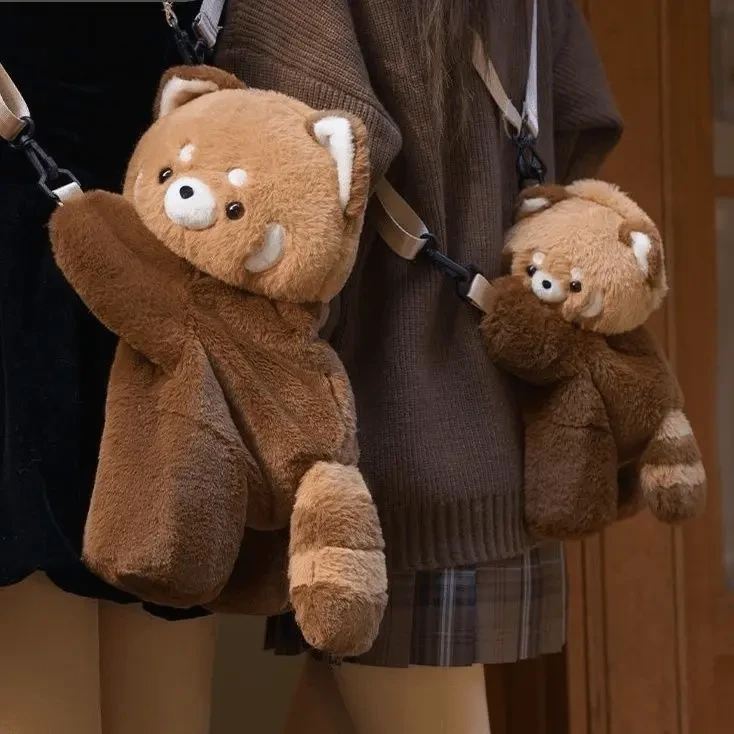 小熊猫趴趴包可爱毛绒玩具包包单双肩背包女玩偶斜挎书包卡通包包