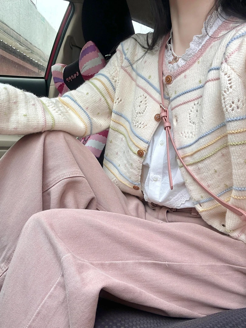 2024新款秋冬季休闲简约针织衫外套搭配休闲裤裤子显瘦百搭时尚