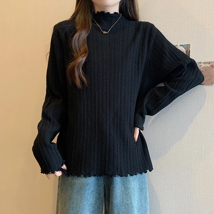 遮肚显瘦【80-180斤】半高领木耳边打底衫毛衣女秋冬季减龄百搭上衣