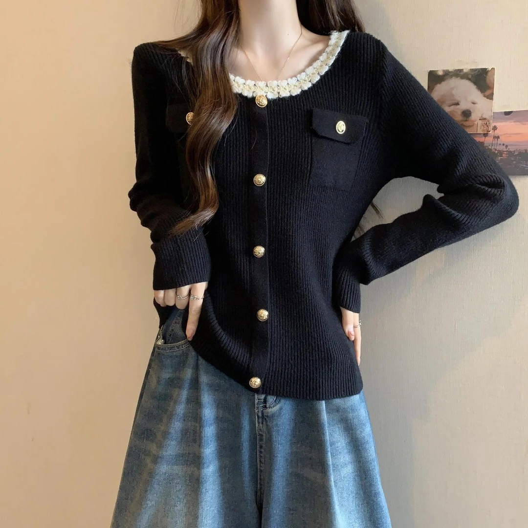 【80-180斤】小香风法式针织衫上衣女秋冬季时尚宽松百搭毛衣打底衫