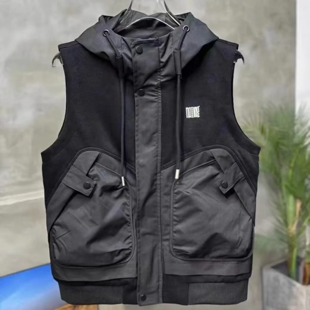 【现货】2266新款针织加厚拼接连帽马甲男修身工装百搭休闲外套男