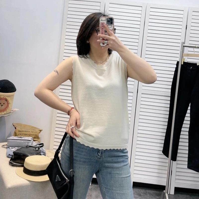 大码月牙边纯色冰丝针织背心女胖mm宽松显瘦内搭打底衫无袖上衣