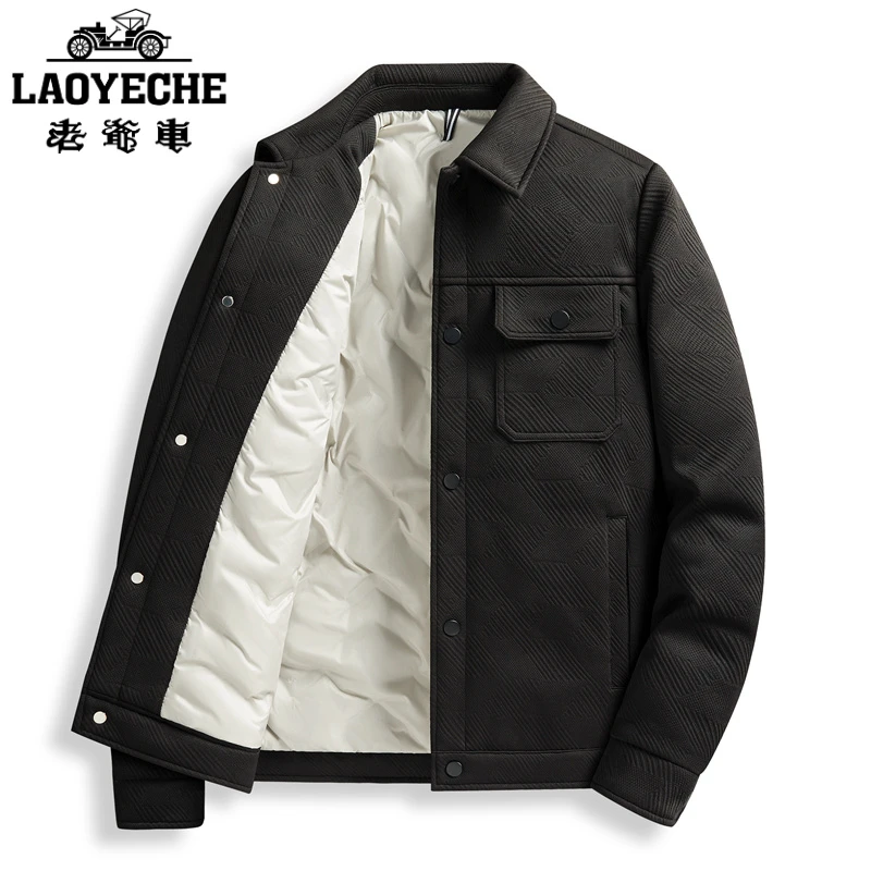 老爷车羽绒服2024冬季新款潮流男士休闲翻领轻薄保暖羽绒服灰鸭绒