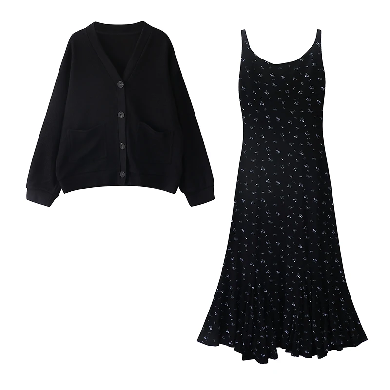 2024春季新款气质小性感修身显瘦荷叶边小碎花吊带裙连衣裙长裙女