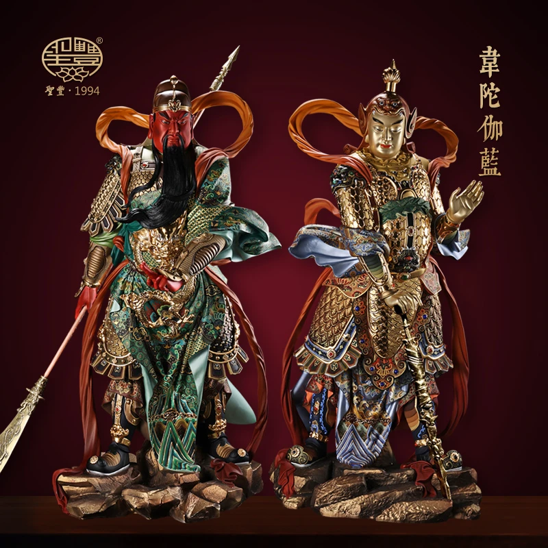 圣丰造像铜极彩韦陀伽蓝菩萨关公细工彩绘护法客厅佛堂摆件定制