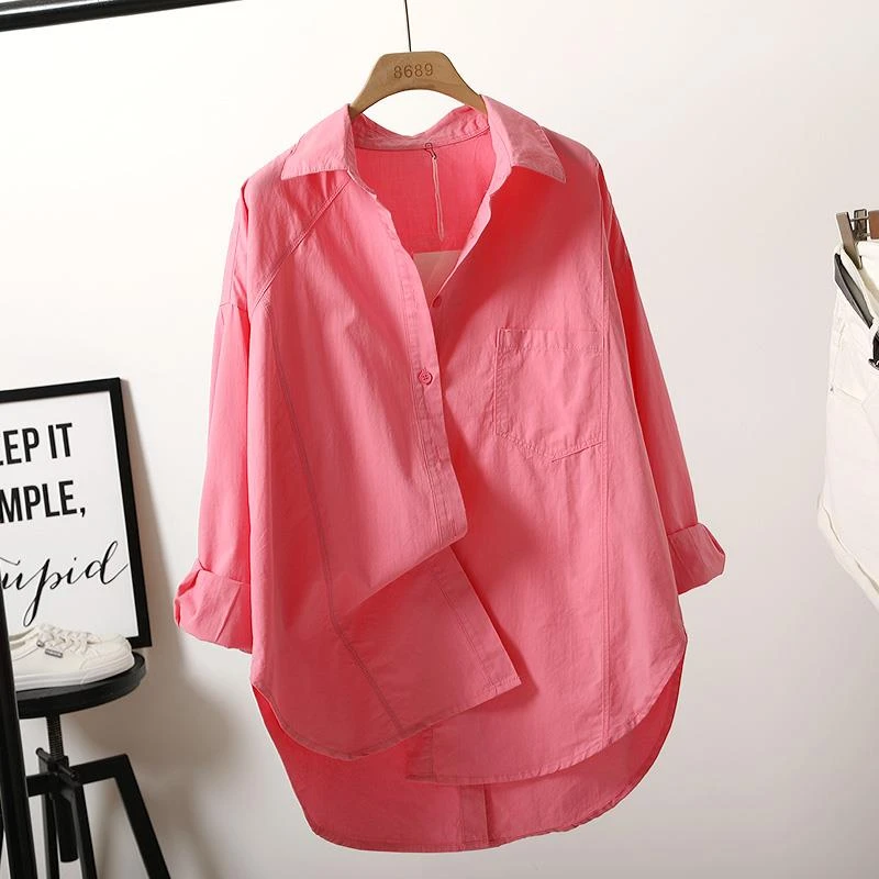 2024新款设计感小众下摆开叉纯色衬衫女春宽松港风开衫衬衣上衣潮