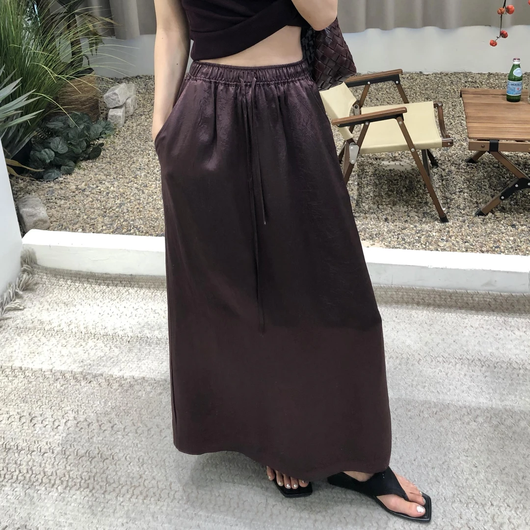 100醋酸～夏季2024法式高级感酱紫色醋酸半身裙时尚小众垂感长裙女