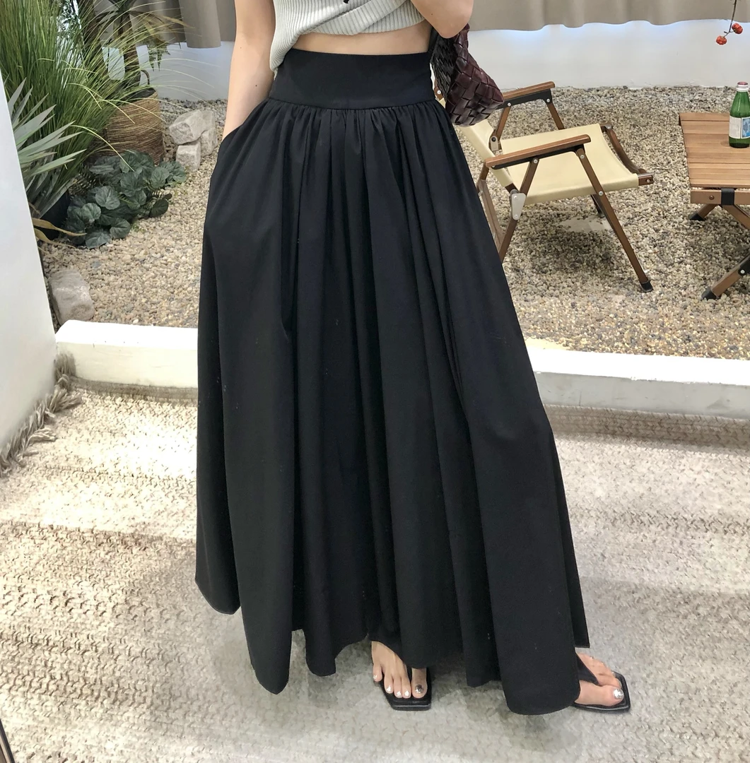 重工大摆半身裙女洋气2024夏季新款黑色高腰长款拖地伞裙