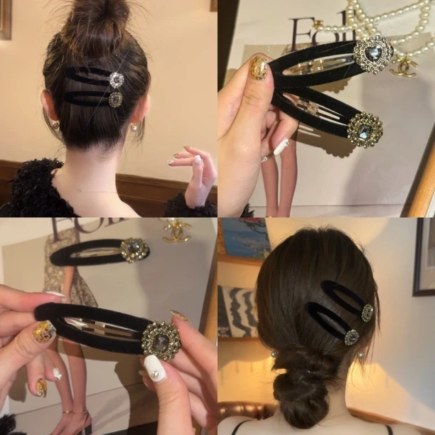 B韩国东大门复古碎发夹女生网红百搭发饰发卡黑色小香风轻奢头饰