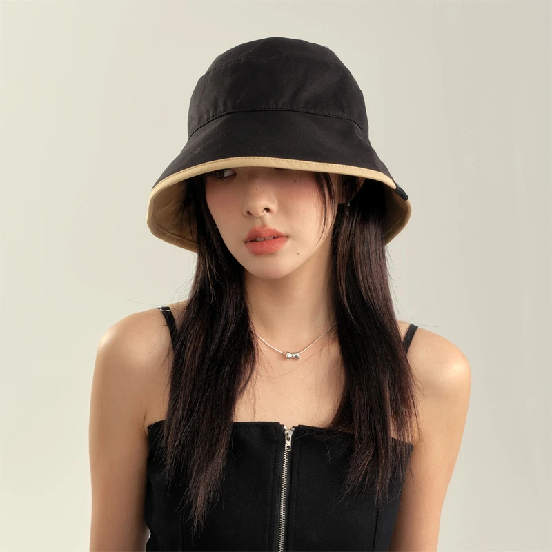 纯色遮脸夏季帽子防紫外线2024新款防晒帽海边遮阳渔夫帽时尚太阳