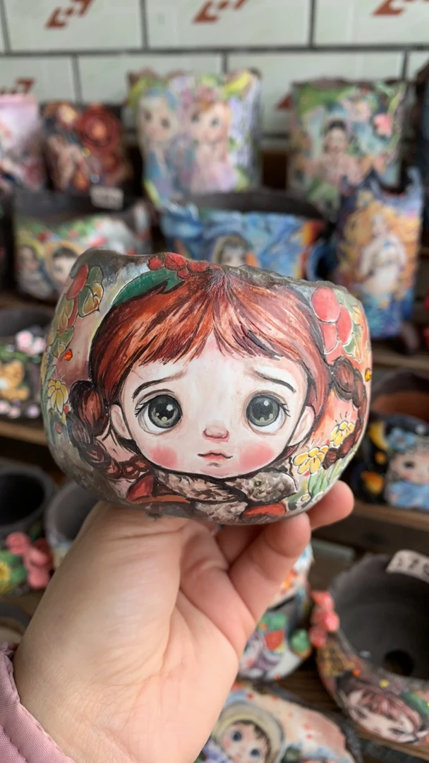 可爱萌娃釉烧花盆