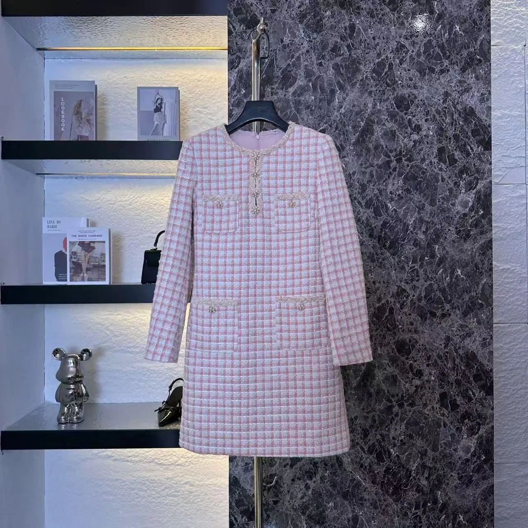 【CENFUN】194* 游轮系列橘粉色亮片粗花呢连衣裙E031163