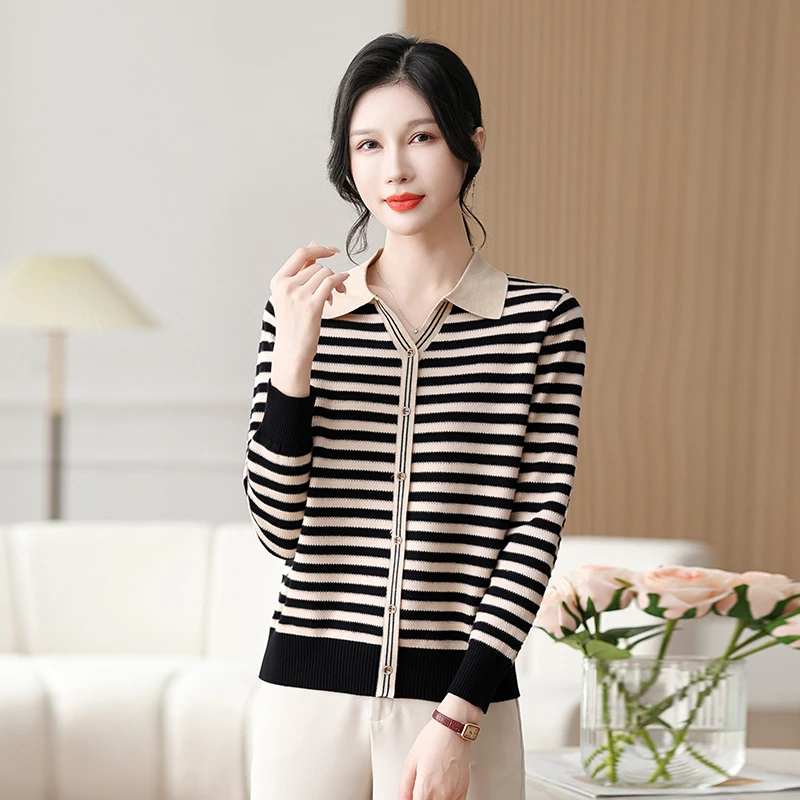 QianLian/浅恋套头百搭女装长袖洋气条纹秋装短款时尚长袖洋气