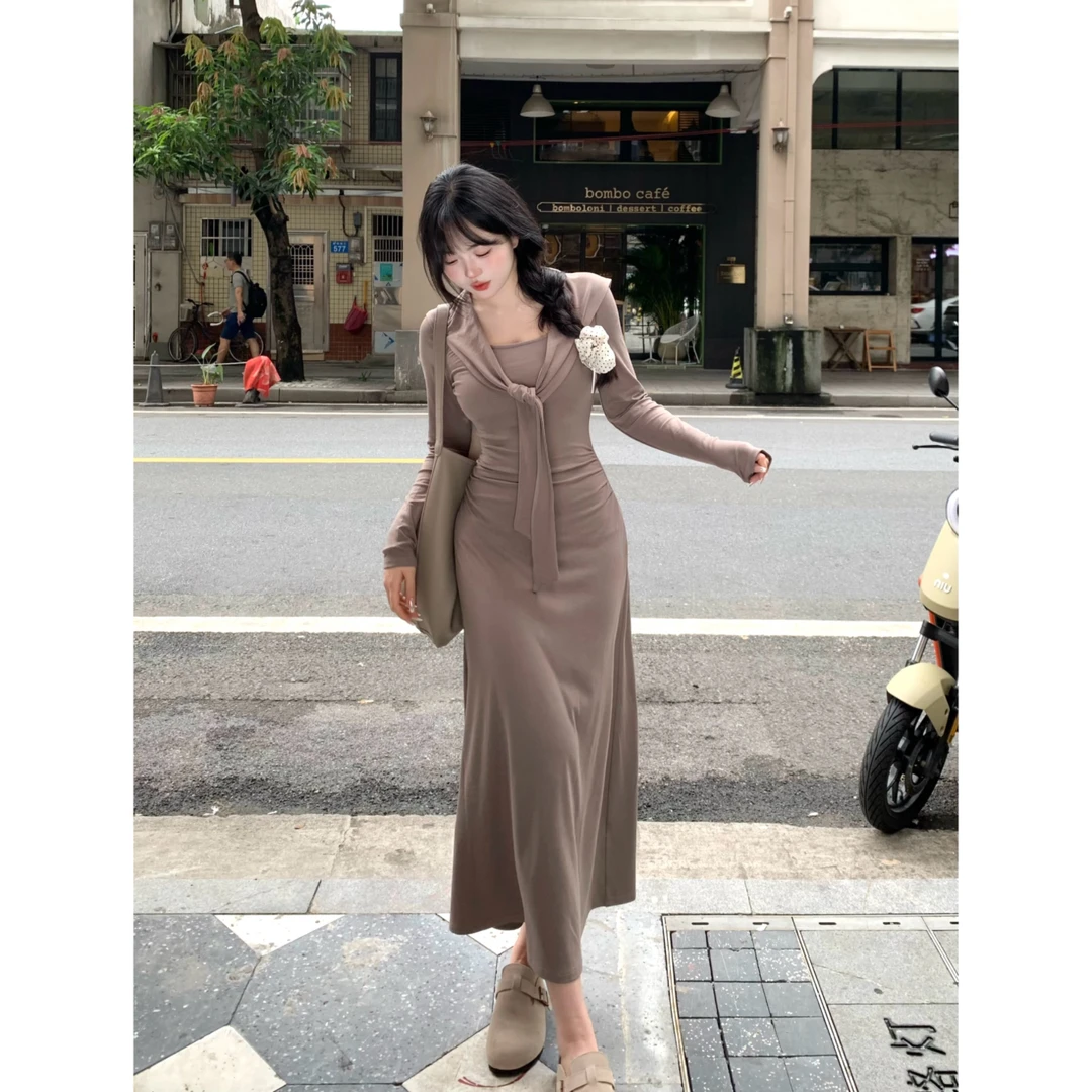 【元气少女】披肩假两件气质连衣裙早秋新品3580M高智淡