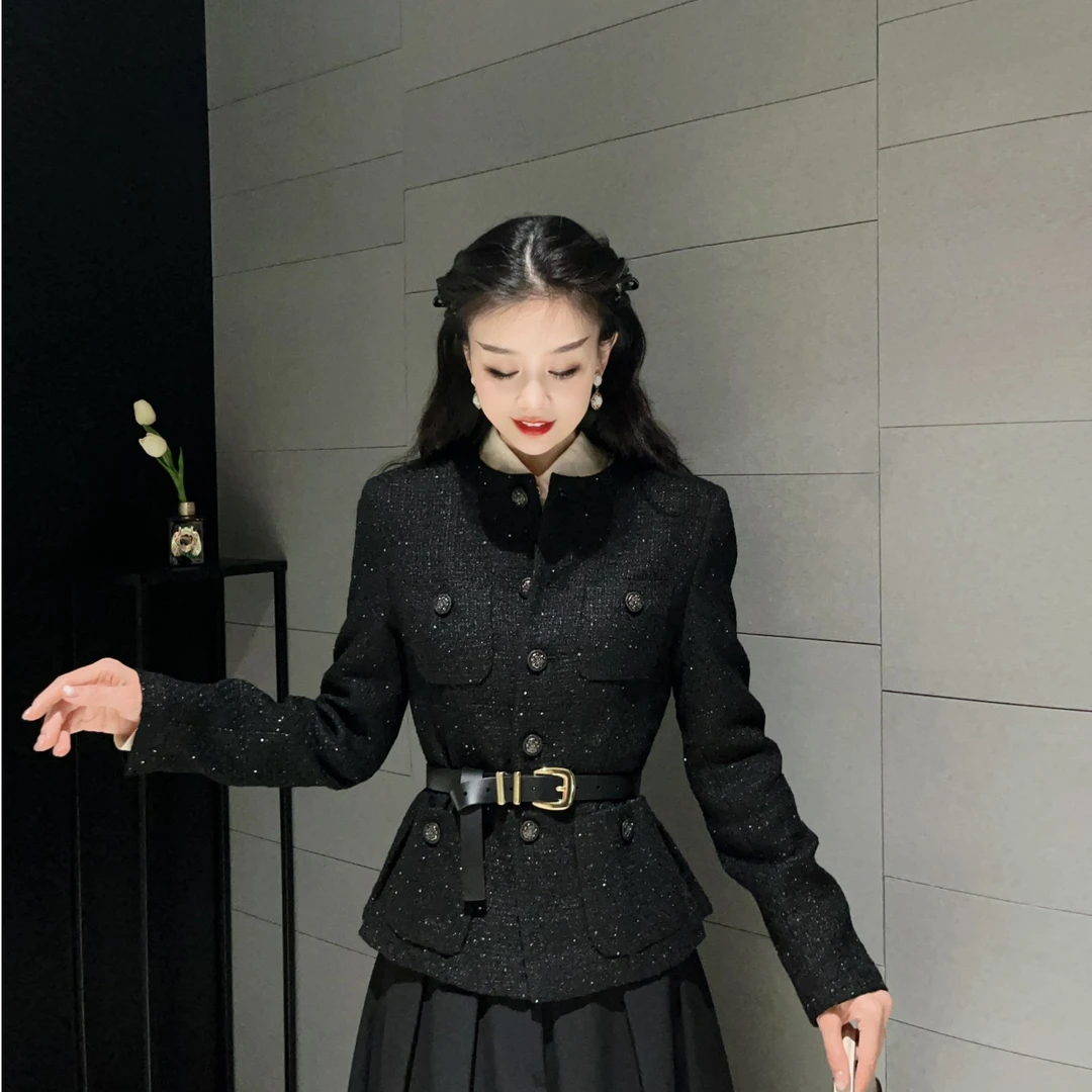 GIRDEAR/哥弟【又见星河】轻奢收腰气质黑色短款小香外套女 1400722