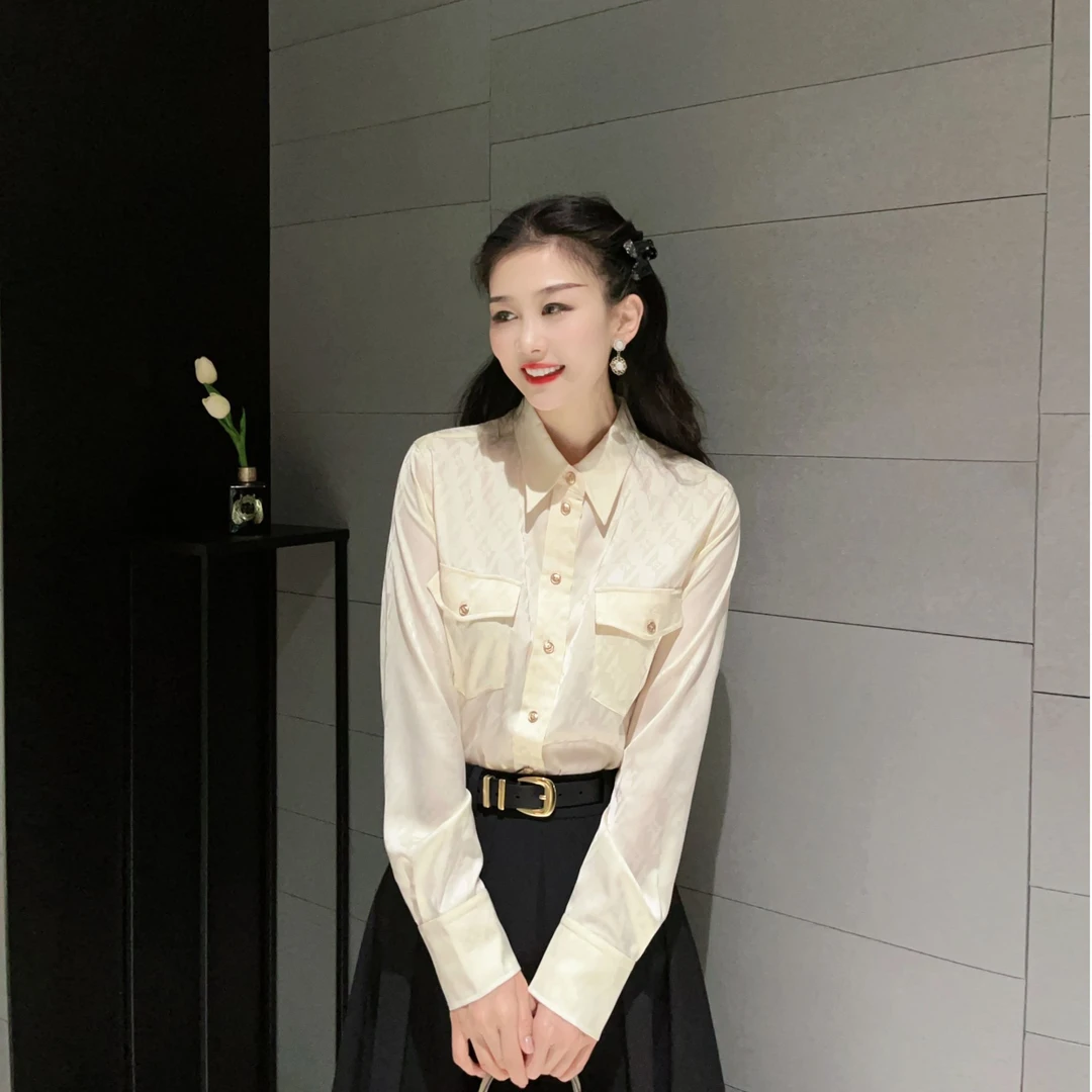 GIRDEAR/哥弟老钱风法式气质高级暗纹印花设计感小众衬衫 1300404