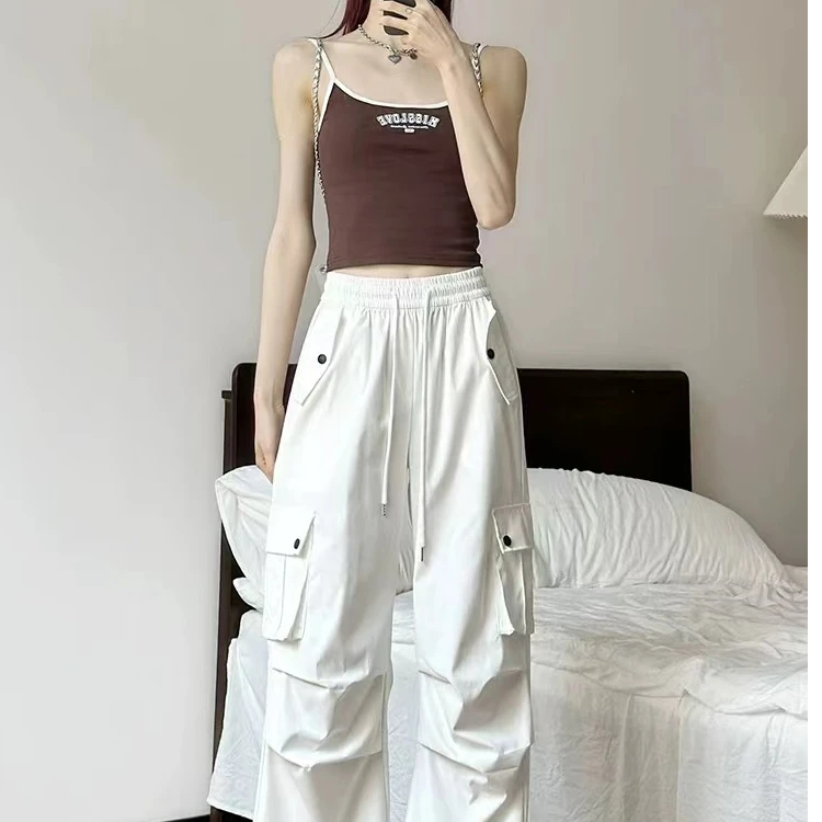 （05美式复古工装休闲裤微瑕）显瘦白色时尚百搭潮流阔腿夏季抽绳