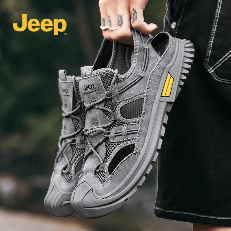 JEEP/吉普户外沙滩鞋男士夏季镂空透气防滑网面鞋时尚软底男凉鞋
