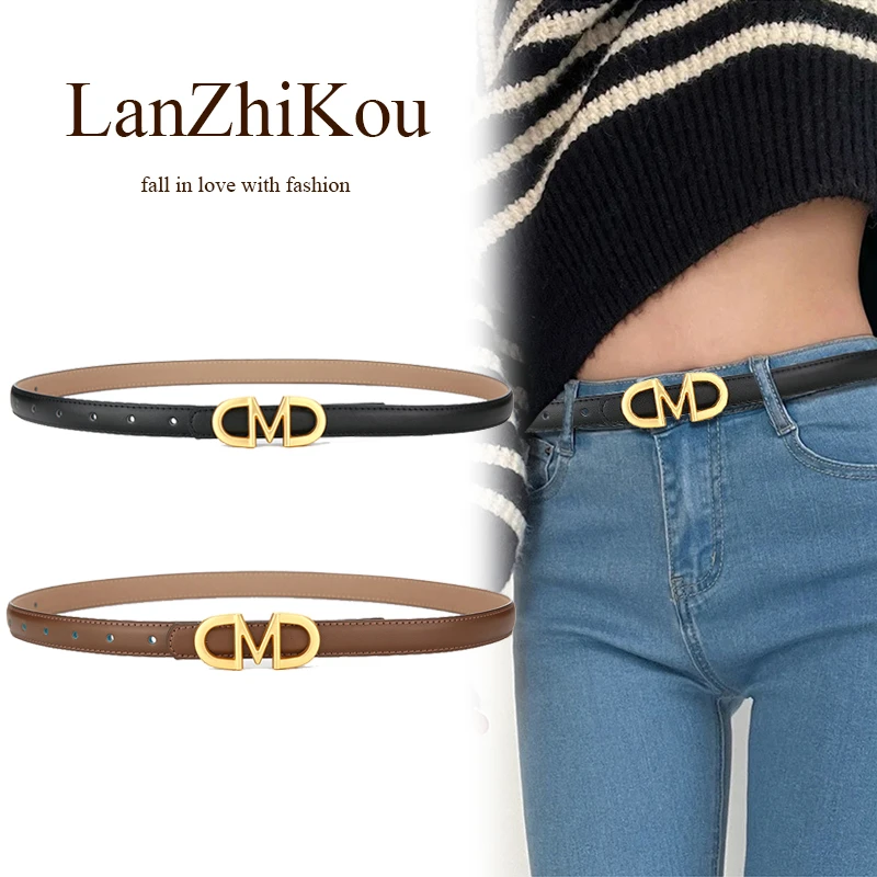 女士皮带时尚百搭装饰西装细腰带韩版简约纯牛皮黑色牛仔裤带潮流