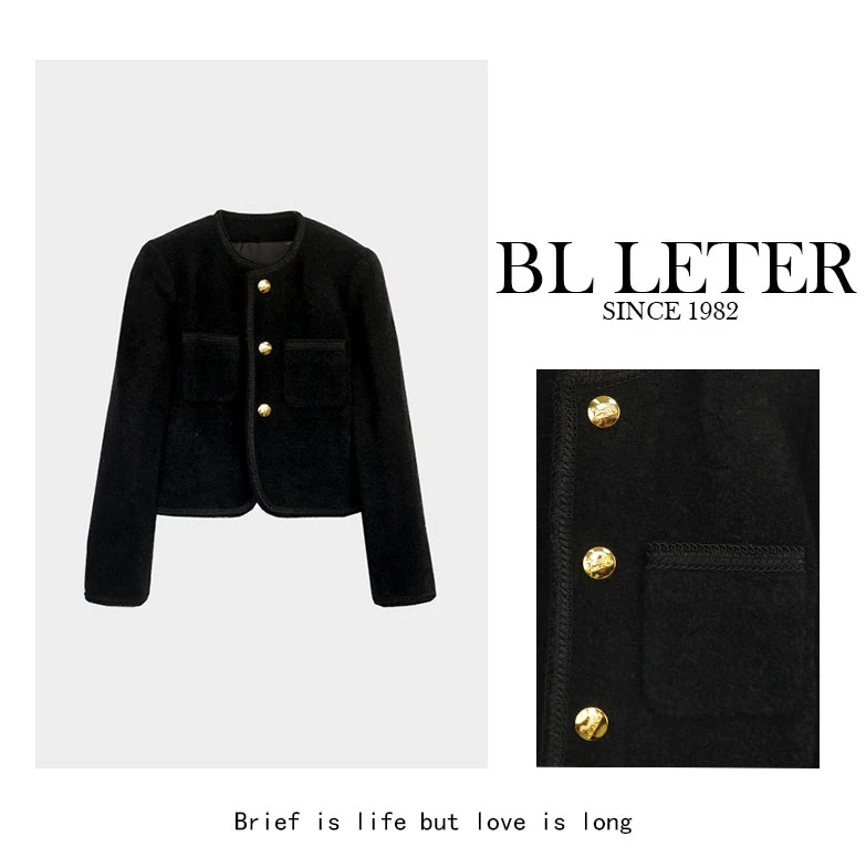 BL LETER【粗呢子外套】LIN 百搭黑色短款羊毛上衣女2023冬季
