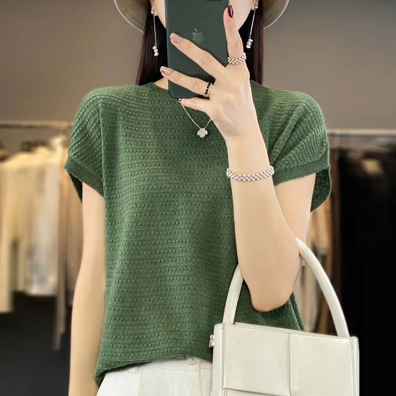 【反季清版】扬子纱系列一线成衣 圆领提花蝙蝠袖夏薄款针织衫618