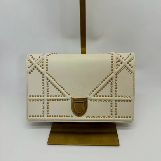 95新 DIOR/迪奥 叶奢中古/白色盾牌链条包/891773