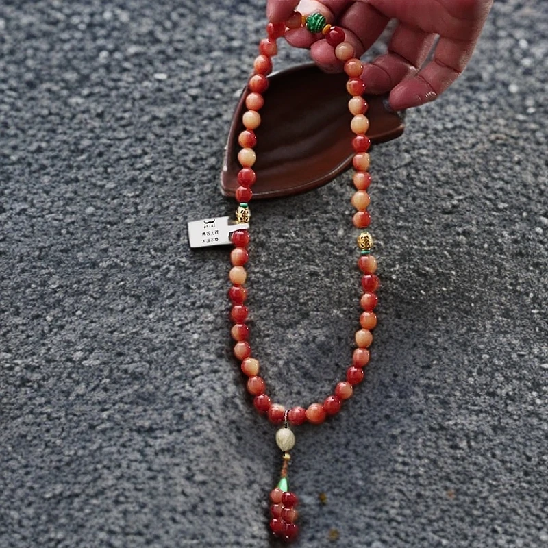 非金属珐琅手链 天然粉驼，双圈手串，手链，尺寸1.0cm