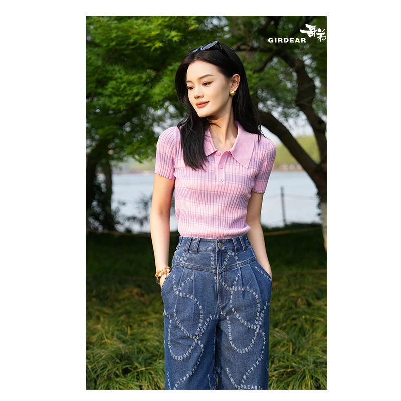 GIRDEAR/哥弟冬季新款休闲时尚百搭洋气Polo短袖针织衫1399736