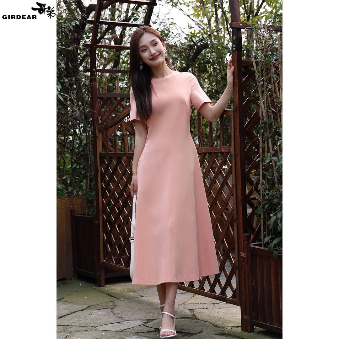 GIRDEAR/哥弟冬季新款爆款洋气百搭圆领收腰短袖连衣裙1500452