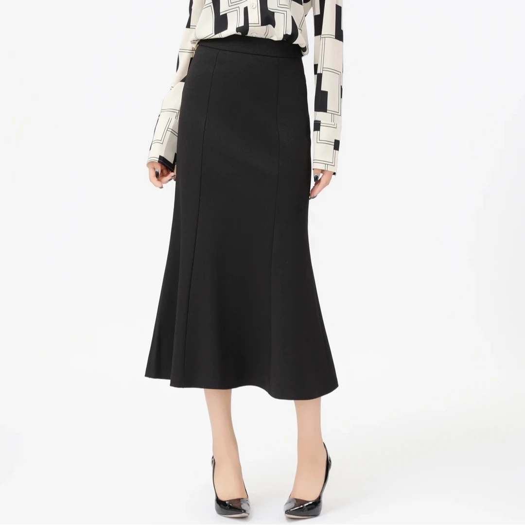 GIRDEAR/哥弟夏季爆款新款洋气高腰黑色中长款鱼尾半身裙1200359