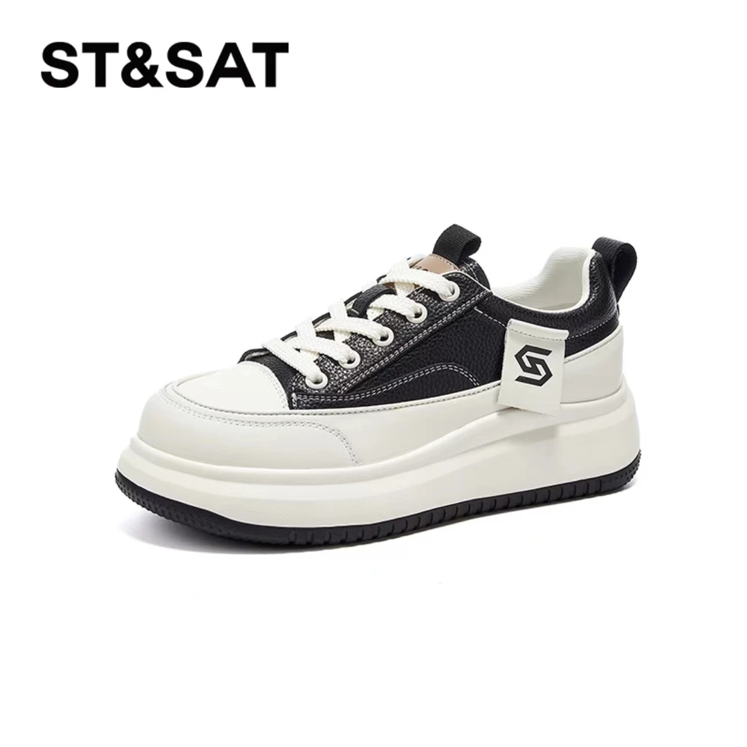 St&Sat/星期六时尚休闲板鞋复古春季新款厚底系带低帮圆头板鞋Z