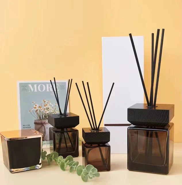 高端正方形香水瓶香薰瓶棕色空瓶室内无火香薰家庭样板件酒店装饰