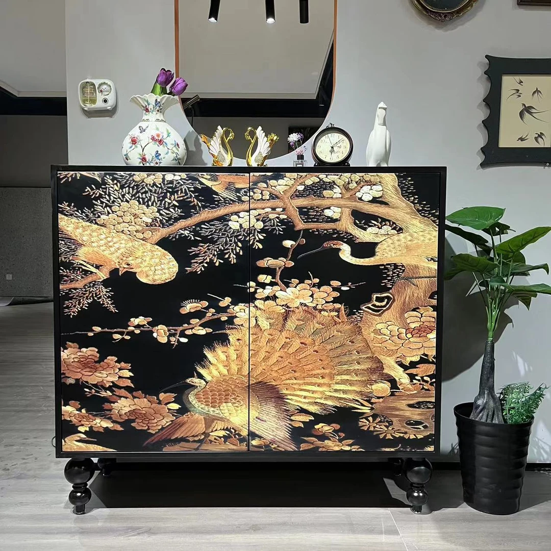 【喜悦家具】法式复古金孔雀餐边柜1200*40*1100别墅客厅隔断玄关柜