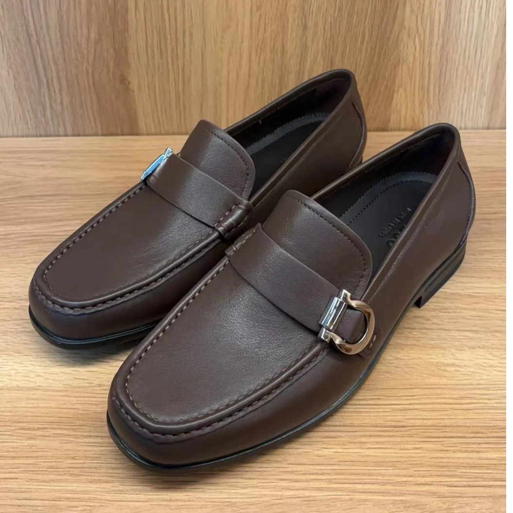 男鞋商务一脚蹬马衔扣咖啡色男款舒适时尚休闲男皮鞋13366咖啡色