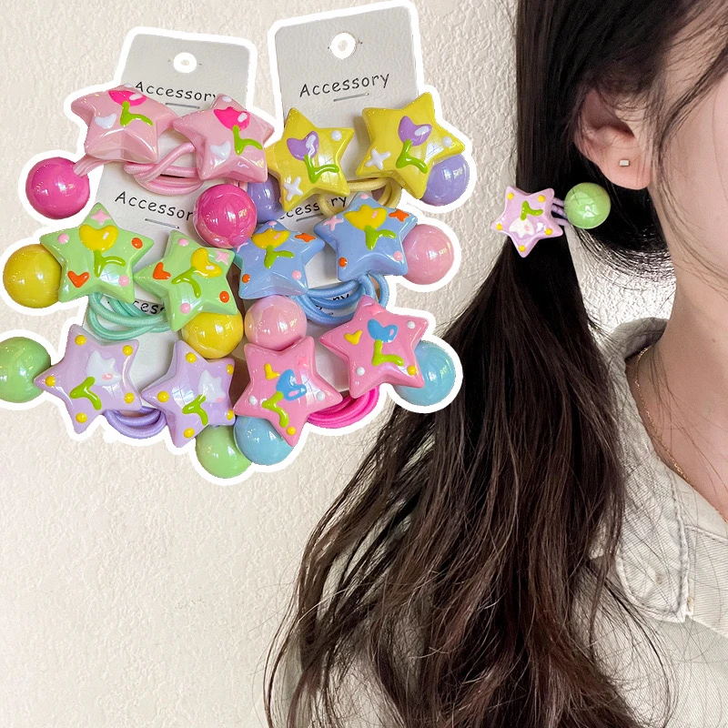 彩色手绘儿童发圈星星发绳女孩扎马尾绕皮筋可爱头绳发饰韩版头饰
