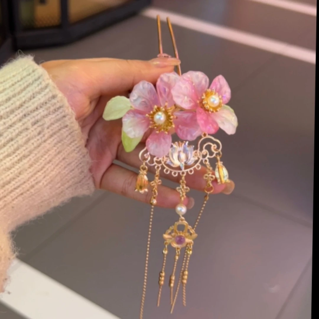 【大哥家原创】十二花神之桃花流苏双股精致保色百搭汉服婚服配饰