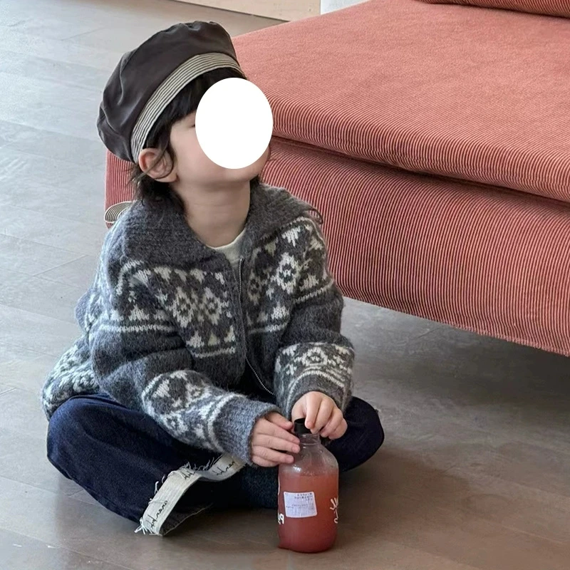 韩国男童毛衣外套2025新款秋冬儿童女宝宝时髦学院风洋气针织衫潮