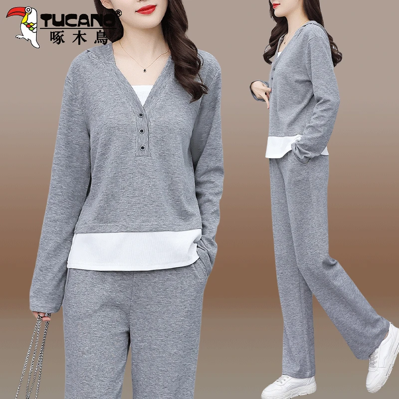 【啄木鸟】啄木鸟运动套装小个子2025春季薄款休闲连帽卫衣两件套