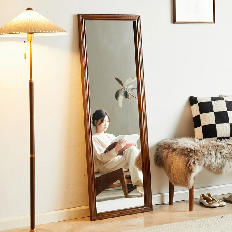 实木家用穿衣镜美式直边调刻轻奢镜子卧室试衣镜