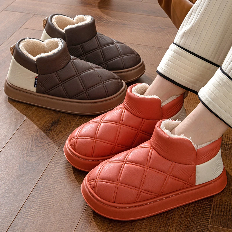 2024情侣高帮棉拖鞋男女冬季家居室内防滑厚底保暖棉鞋短筒雪地靴