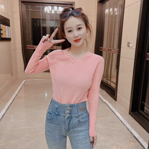 内搭针织衫女秋季2024新款薄款短款减龄打底衫修身圆领高级感毛衣