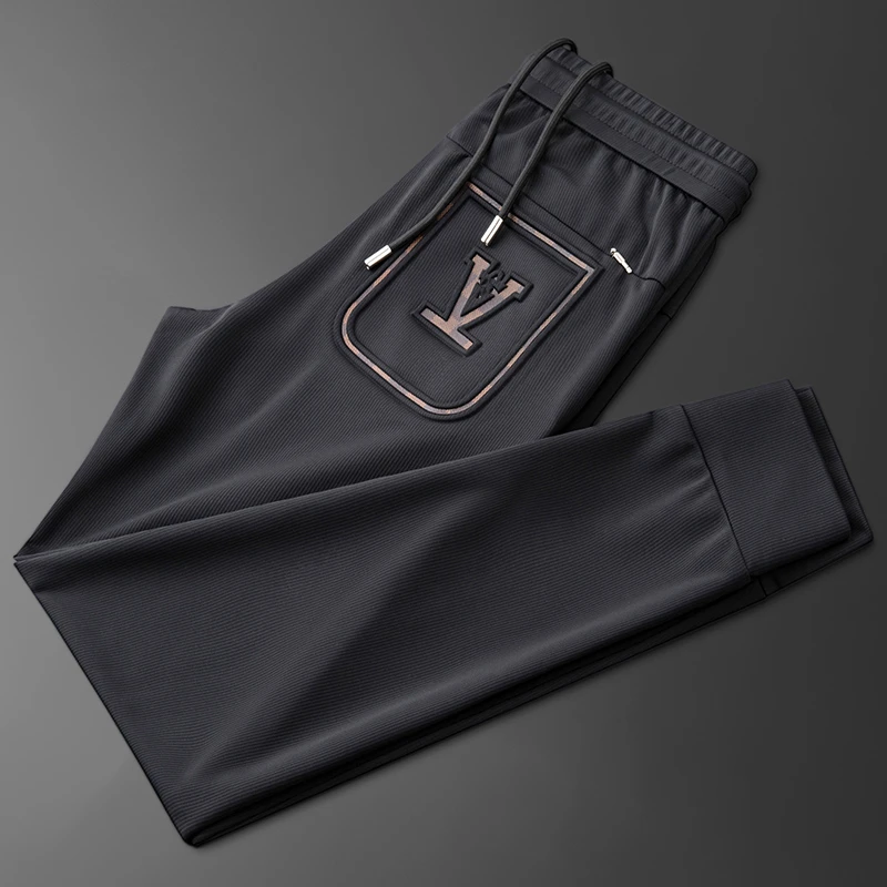 轻奢男士夏季修身运动裤弹力潮流百搭休闲裤纯色松紧小脚裤男卫裤