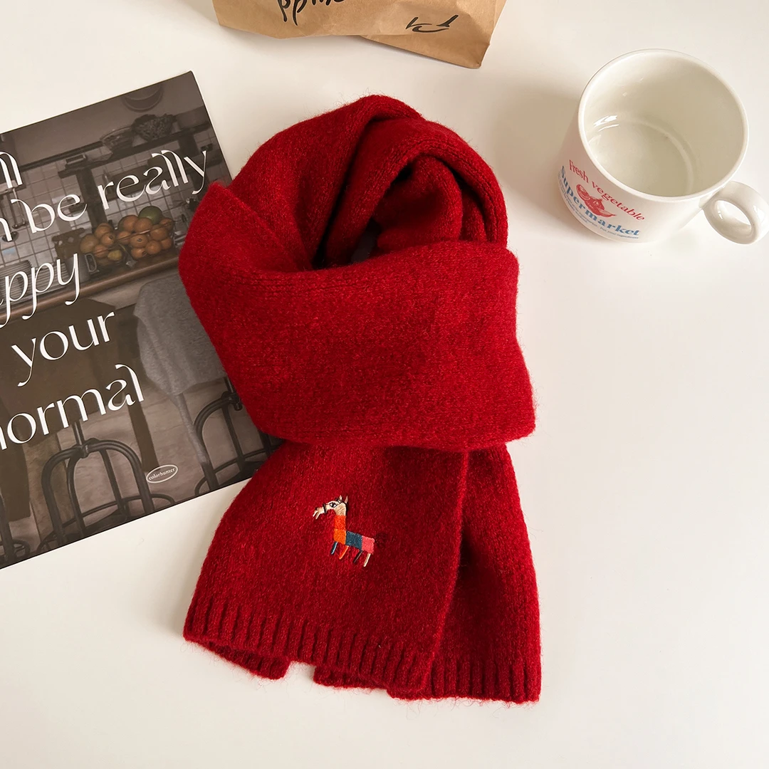 儿童亲子款新年红色围巾男宝女宝小孩学生冬季保暖围脖马年情侣款