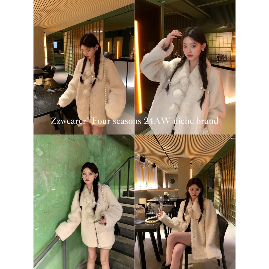 Zzwearer”【中古奶霜球】24230翻领球球可爱毛毛外套