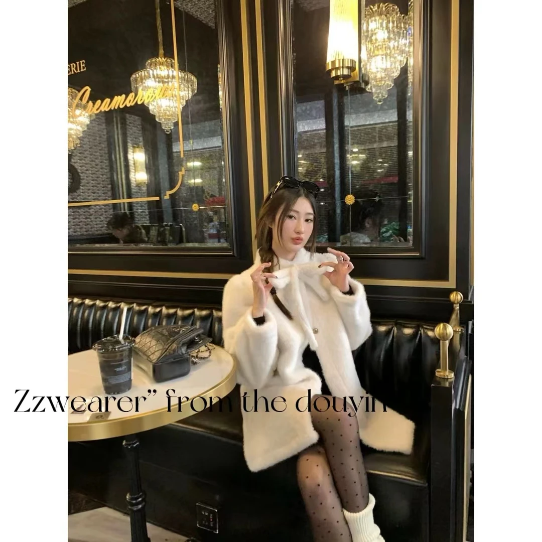 Zzwearer”【美少女天菜】t23003秋冬新款中古蝴蝶结环保毛毛外套