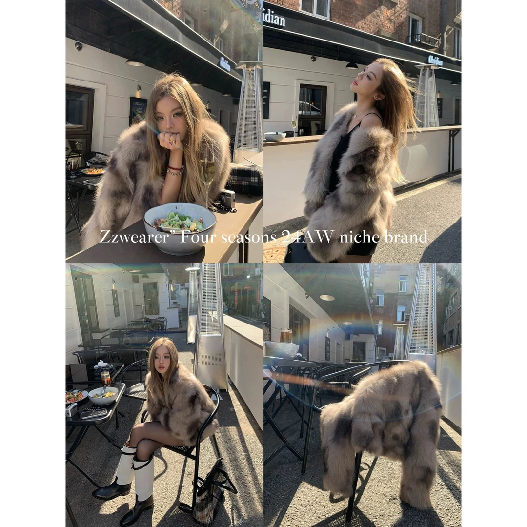 Zzwearer“C位千金”24122冬季新款时髦仿狐狸毛环保草外套女